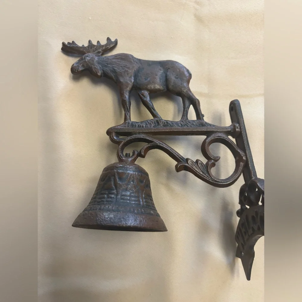 Cast Iron Moose Welcome Bell Wall Mounted Cabin‎ Decor Antique Brown NO BELL